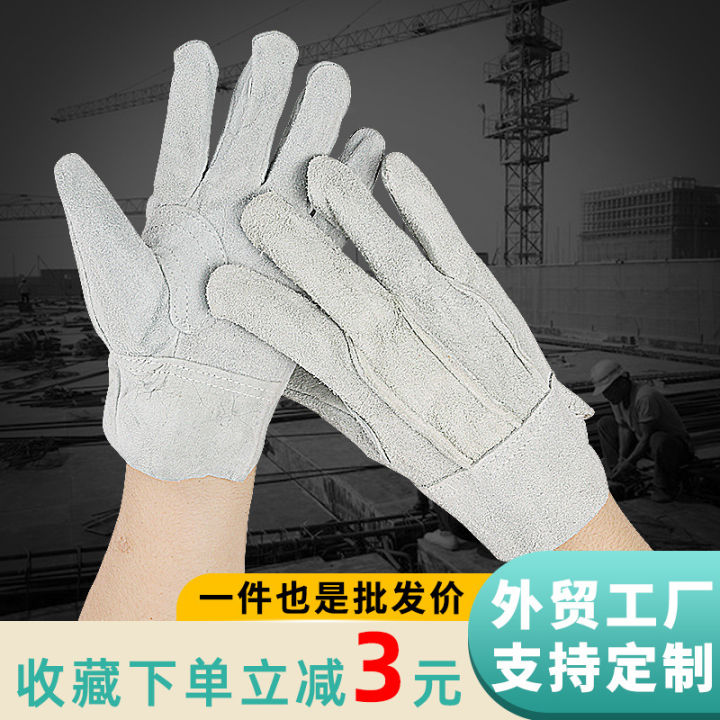 Wholesale short welder hand full leather two-layer cowhide three-rib welding gloves working wear-resistant anti-slip labor protection welder gloves