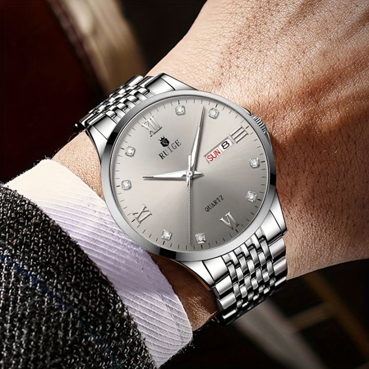 RUIGE%20Men's%20Quartz%20Watch%20With%20Steel%20Strap,%20Fashionable%20Waterproof%20Night%20Light%20Casual%20Multi-Functional%20Wristwatch%20-%20Image%203