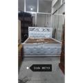 B-0710D 5/7 fit double white jali leather bed with 2 side table.