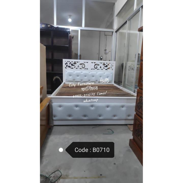 B-0710D 5/7 fit double white jali leather bed with 2 side table