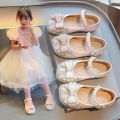 Girls' Little Leather Shoes Spring 2024 New Children's Rhinestone Lace Bow Princess Shoes Little Girls Performance Shoes.