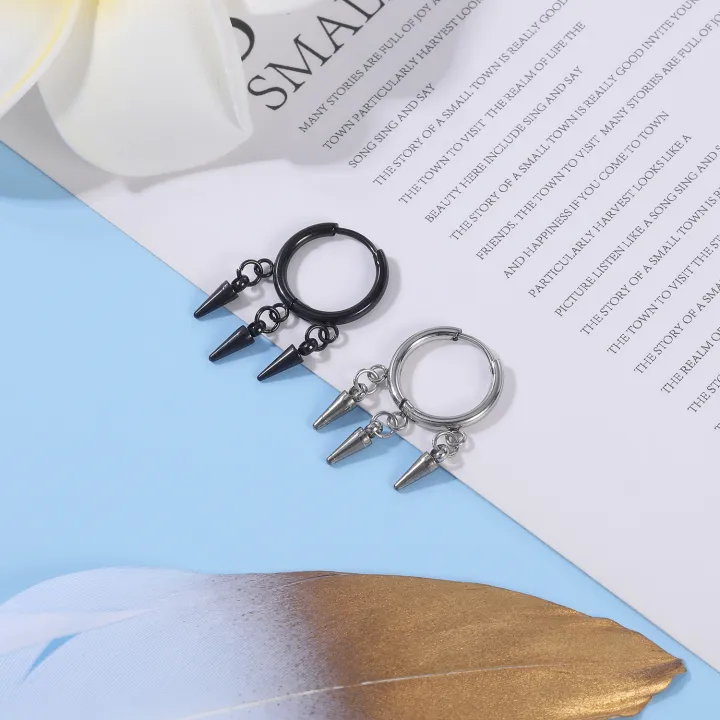 ZS%201PC%20Punk%20Black%20Dangle%20Earring%20Stainless%20Steel%20Tassel%20Chain%20Earring%20Men%20Women%20Korean%20Ear%20Clip%20Piercing%20Boy%20Drop%20Earring%20-%20Image%205