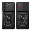 PlusCase for Vivo V27e Phone Casing Slide Lens Armor Case Shockproof Stand Holder Camera Protect Back Cover. 