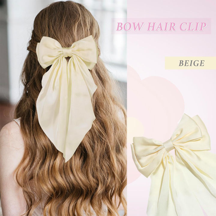 Hair%20Bows%20for%20Girls%20Ribbons%20Pink/Black/White%20Bow%20Girls%20Ribbon%20Hair%20Accessories%20for%20Woman%20Simple%20Solid%20Satin%20Spring%20Clip%20Hair%20Pin%20-%20Image%204