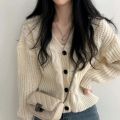 Button Front Cable Knit Cardigan Women's Vintage Long Sleeve Sweater Jacket Ladies Korean Fashion Autumn Winter Knitwear.