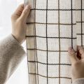Linen Textured Blackout Curtains for Living Room, Modern Geometric Stripe Pattern Curtain, Flax Color, Light Reducing Drapes.
