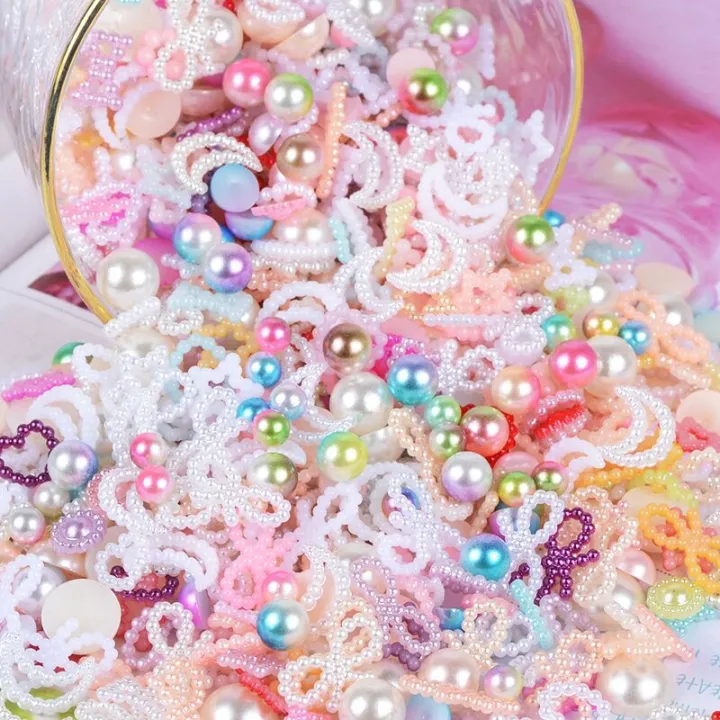【beauty code store】Mixed Pack Pastel Pearl Flatback Resin Decoden Cabochon 50grams/bag Kawaii Star Decoden Cabochons