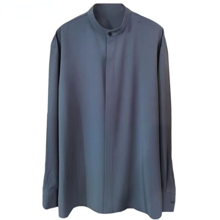 2023%20New%20High%20Quality%20Korean%20Fashion%20Stand%20Collar%20Shirt%20Men%20Long%20Sleeve%20Solid%20Color%20Business%20Casual%20Loose%20Simple%20Shirts%20for%20Men%20-%20Image%206