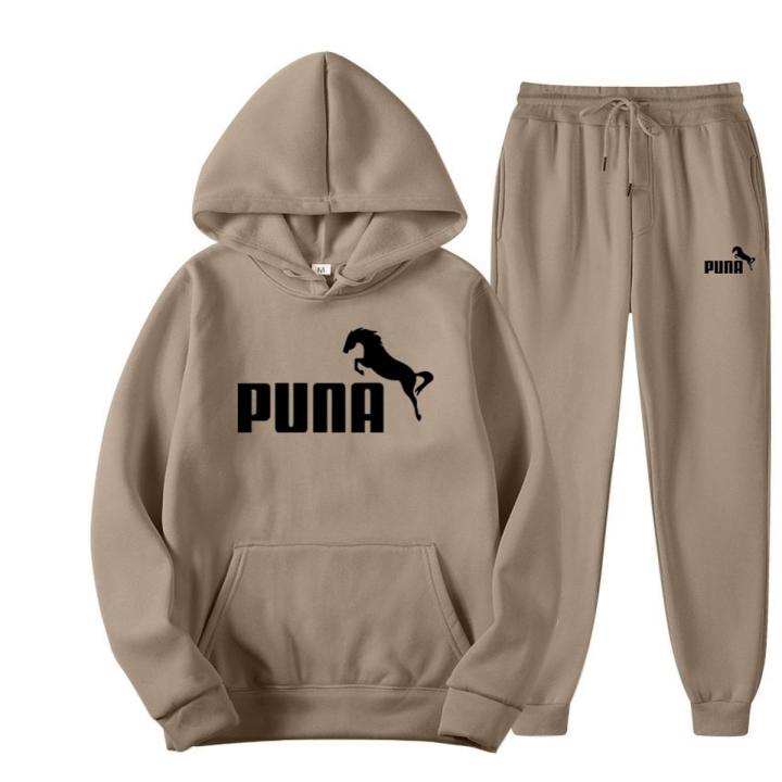 Spring Fleece Hoodies Two Piece Sets Puna Horse Tracksuit Men and