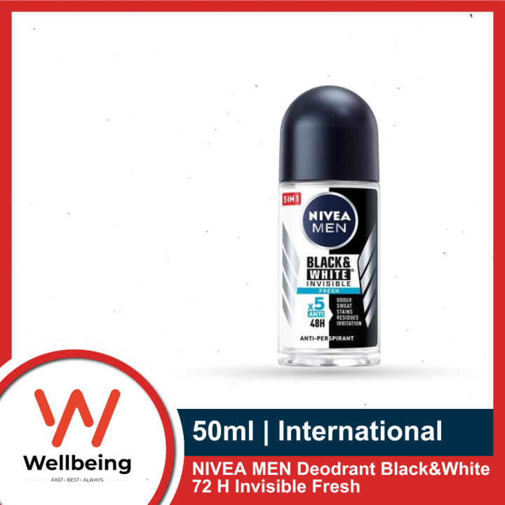 NIVEA MEN Deodrant Black&White 72 H Invisible Fresh Antiperspirant in the ball for men 50ml