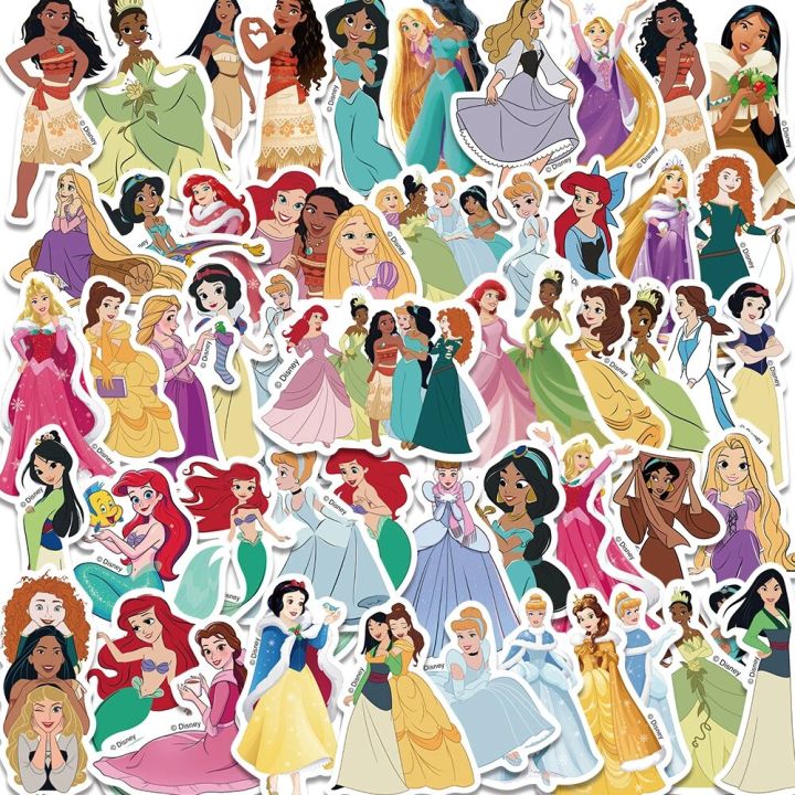 52PCS Disney Cartoon Cute Princess Stickers Aesthetic Decal Decoration Laptop Motorcycle Luggage Car Sticker for Girl Kid