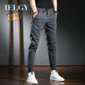 IELGY Elastic Waist Casual Cropped Pants Men's Slim Fit Feet British Art Plaid Men's Pants Gray Pants Thin Pants. 
