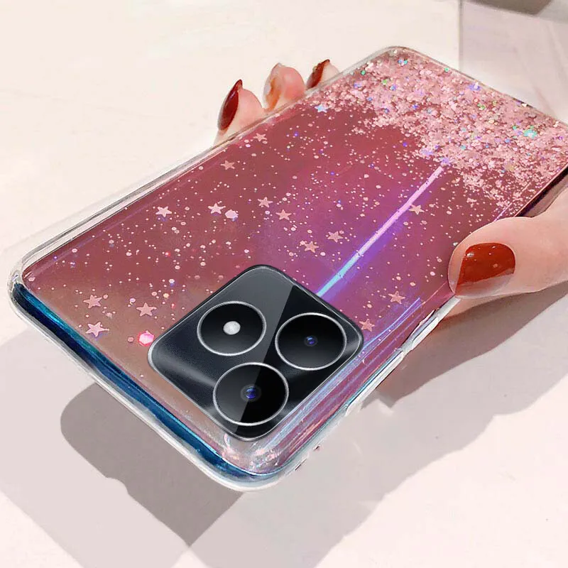 Glitter Bling Cover e Vetrino Compatible with Realme Note 50/Realme C53 Cover antiurto Custodia piu Vetro temperato Compatible with protezione Realme Note 50/Realme C53 Pellicola protettiva,Rosa