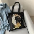 Retro Moon Art Tote Bag Women's Daily Casual Shopping Black One Shoulder Canvas Bag For Men Women ECO Groceries Bag With Zipper.