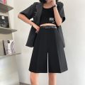 Women Summer Solid High Waist Shorts Loose Korean Style Fashion Vintage Female Knee Length Straight Wide Leg Suit Pants.