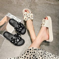 （Benefits）Summer Internet Celebrity All-Match Black Polka Dot Slippers Women's Summer Outdoor Fashion Platform Fairy Style Sandals. 
