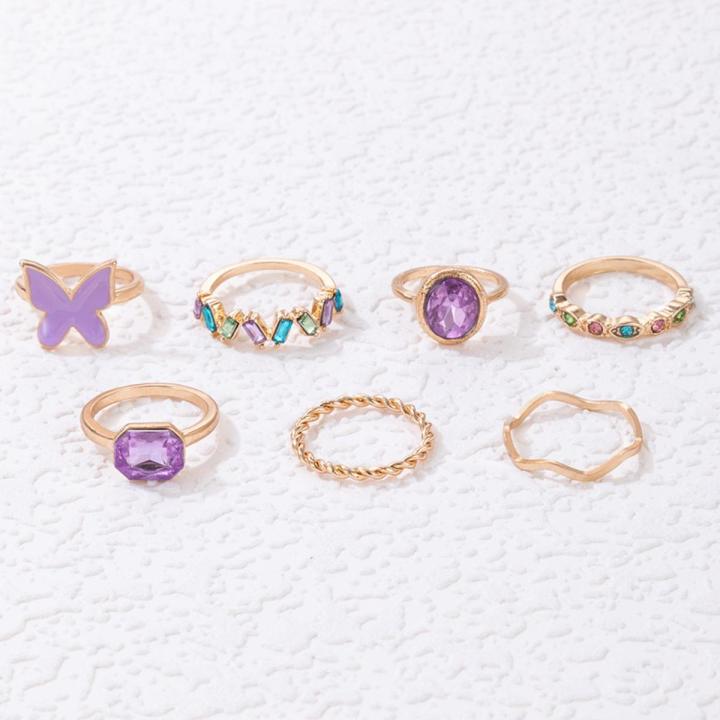 thumbnail image 2 of Crystal Alloy Rings Set For Women Jewelry Adjustable Ring For Girls Punk Accessories Fashion Jewelry 2 of 14
