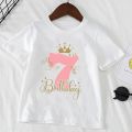 Kids T Shirt Birthday Numbers 1-10 Crown Shirt Summer Girls Birthday Tops White Short Sleeve Wild Tees Children Party Clothes. 