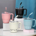 480ml Coffee Cup with Straw Lid Stainless Steel Thermos Mug for Hot Cold Drinks Water Tea Milk Office Outdoor Portable Bottle. 
