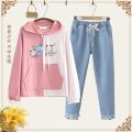 Junior High School Girls Hoodie Denim Pants Suit20Autumn College Style Girl Loose Middle School Student Leisure Suit Female. 