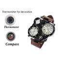 (NEW)Men Chic Dual Movement Quartz Waterproof Outdoor Thermometer Compass Wrist Watch.