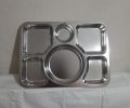 Stainless steel 6 compartments serving tray dishes platters plate Indian thaali partition tray heavy quality imported serveware. 