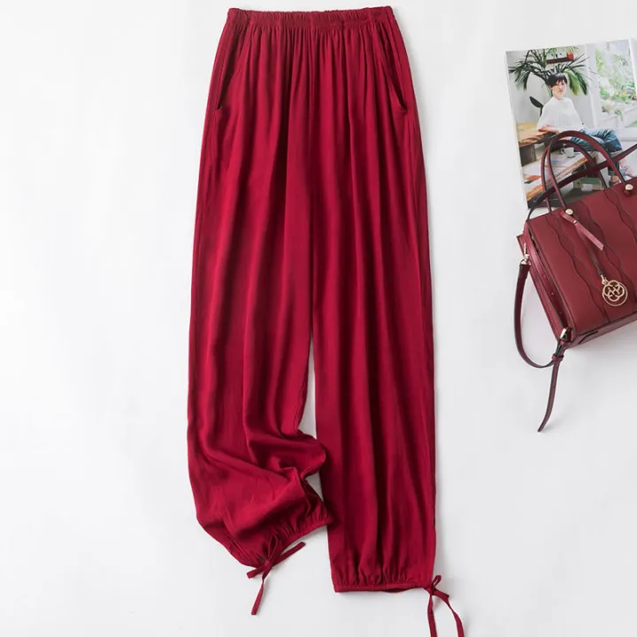 Cotton%20Poplin%20Pants%20Women's%20Lace-up%20Bloomers%20Summer%20New%20Fashion%20Casual%20Loose%20Solid%20Color%20Pocket%20Artificial%20Cotton%20Cropped%20Pants%20-%20Image%208