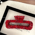 Korean Style round Gold Label New Year Red Knitted Cloth Hairpin Sweet Back Head Grip All-Match Hair Accessories. 