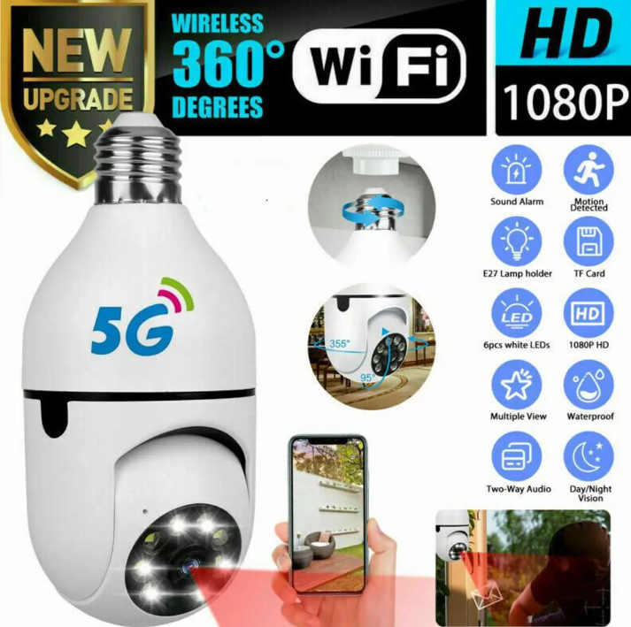 High Quality PTZ Bulb System 360 Degree IP Camera V380 HD WiFi Robotic Wireless Mini CC Camera IP Webcam , Security Camera