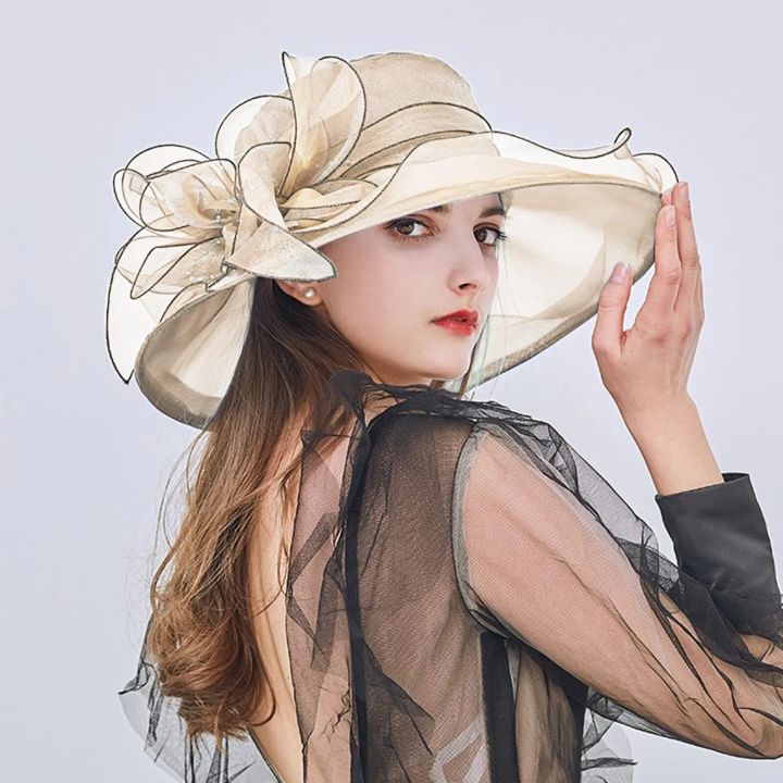Elegant%20Women's%20Summer%20Hat%20Wide%20Bridal%20Style%20Leaf%20Flower%20Mesh%20Polyester%20Shower%20Hats%20Solid%20Color%20Sun%20Protection%20Visors%20Caps%20-%20Image%207