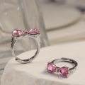Y2K Girls Princess Pink Bowknot Zircon Ring for Female Delicate Sweet Girl Zircon Ring Birthday Party Jewelry Accessories.