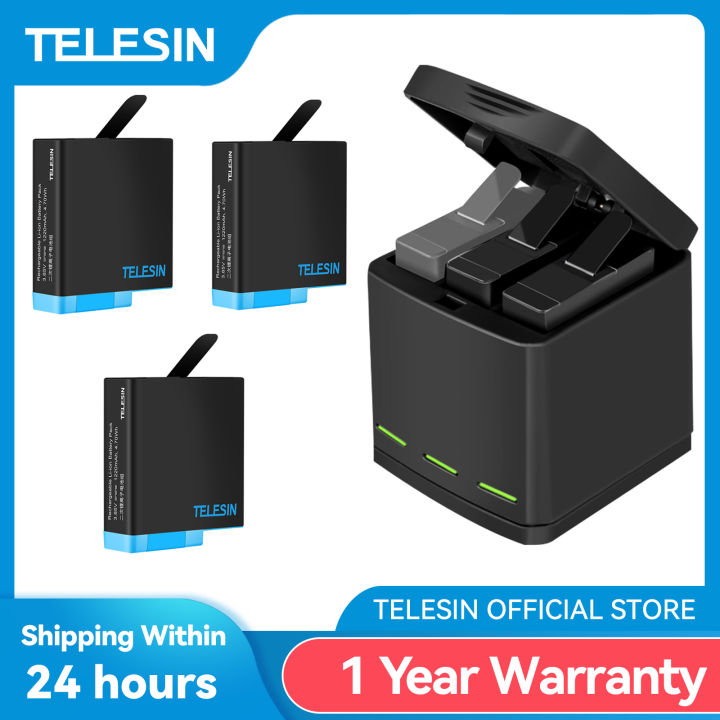 TELESIN 1220mAh 3Pack Battery 3 Slots LED Light Battery Charger Storage