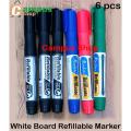 White Board Refillable Marker 6 pcs (3 Black, 1 Red, 1 Blue, 1 Green). 
