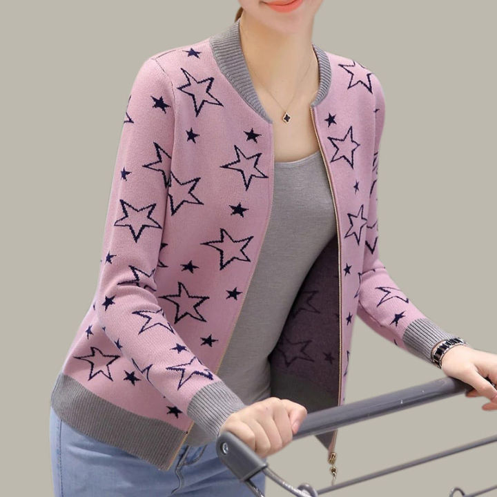 Women Fashion - Pink Star Cotton Long Sleeve Casual Ladies Winter Jacket