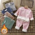 Children's fleece and thickened underwear set, boys' warm autumn clothes, autumn pants, girls' pajamas, and children's autumn and winter two-piece set. 