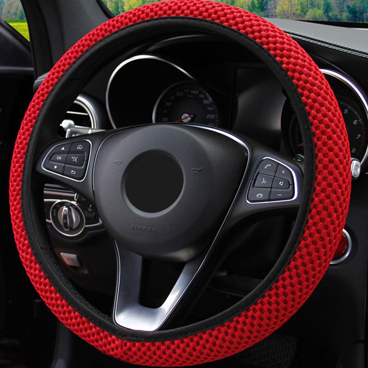 【Toy life hall】37-38cm Car Steering Wheel Breathable Steering Covers Automobile Steering Protection Decoration Red Color