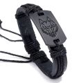 European and American punk style men's leather bracelet, black wolf scalp bracelet, multi-layer braided bracelet leather rope.