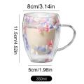 Cute Mugs Aesthetic Clear Flowers Double Insulated Glass Cup 350ml Flower Mugs With Handle Heat Resistant Aesthetic Coffee Mug. 