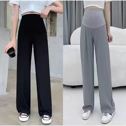 Pregnant%20Women's%20Pants%20Summer%20Outer%20Wear%20Trendy%20Mom%20High%20Waist%20Belly%20Support%20Trousers%20Ice%20Silk%20Draping%20Effect%20Loose%20Casual%20Wide-Leg%20Pants%20-%20Image%202