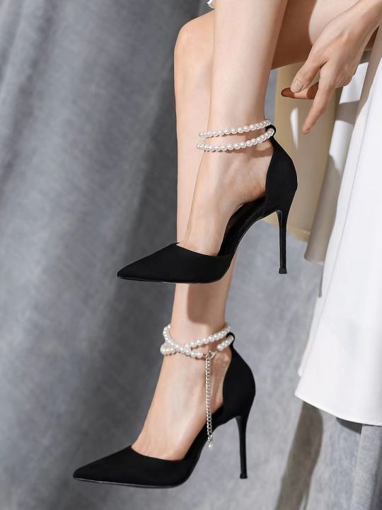 2024%20Summer%20New%20Bridesmaid%20Pearl%20Bow%20Black%20Thin%20Heel%20High%20Heel%20Shoes%20Elegant%20High%20Heel%20Pointed%20Women's%20Single%20Shoes%20women%20shoes%20-%20Image%206