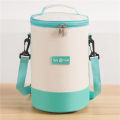 New cylindrical insulated bag shoulder strap round multi-layer lunch box bag for office workers going to school hand-held crossbody bento bag.