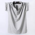 QYLVAWOY Loose Casual Men T Shirt 2022 Summer Oversize Mens T-shirt Cotton Men's Cool Top Solid Fashion V Neck Camisetas FCY495.