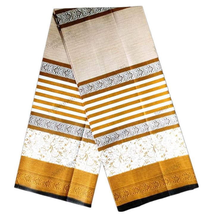 AMANAT SHAH LUNGI FOR MEN - 100% PURE COTTON FABRICS - PRINTED DESIGN - STITCHED LUNGI - GOLDEN COLOR (4.5 HAND) লুঙ্গি