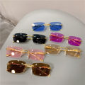 Square Rimeless Metal Frame Leopard Cute Sunglasses men or Women Brand Designer Sun Glasses. 