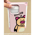 Luxury Leather Texture Skin Feel Case Compatible for IPhone 11 15 16 13 14 12 Pro Max 15 16 14 Plus XR XS X Max Fashion Lovely Hello Cartoon Pig Soft Cover.