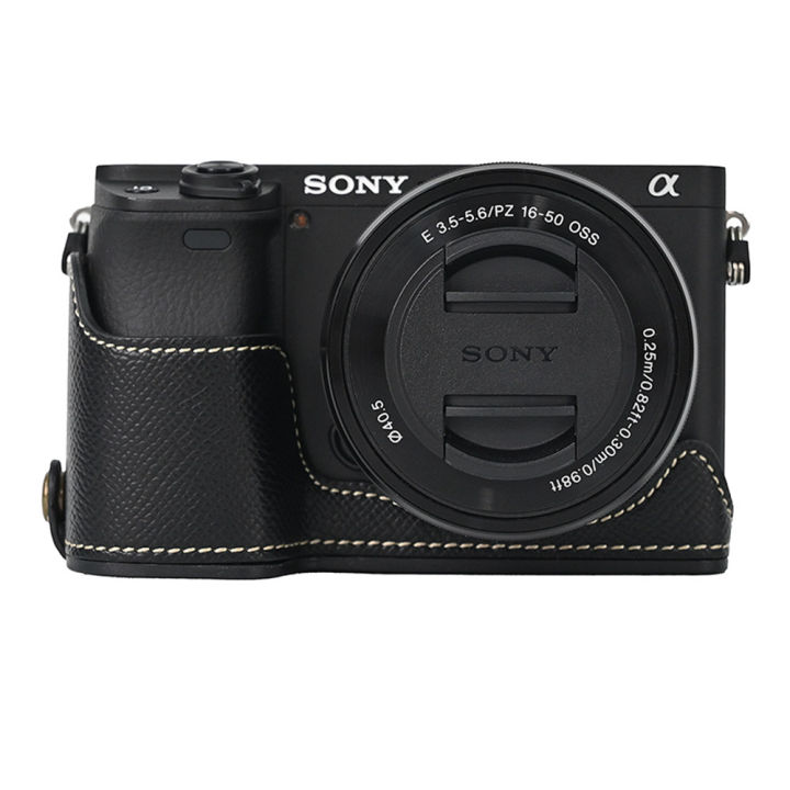 Palm%20Print%20PU%20Leather%20Camera%20Half%20Body%20Case%20For%20Sony%20A6400%20A6300%20A6000%20Battery%20Opening%20Bottom%20Cover%20With%20Hand%20Strap%20-%20Image%202