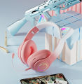 Cat Ear Headphone Bluetooth Wireless Music Headset Gradient Color LED Light with Mic Gamer Earphone Kids Lovely Christmas Gifts. 