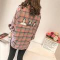 New plaid shirt ins Women's Loose Korean-Style Spring Long-Sleeved Shirt Brushed Hong Kong Style Shirt Retro Fashion. 