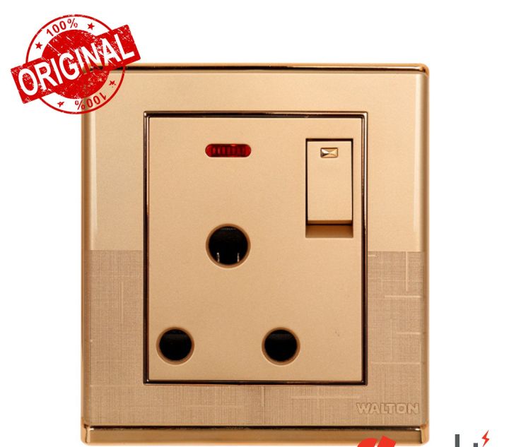 WALTON FIONA GOLD Series 15A Three Pin Round AC Socket with Switch 3Pin A/C