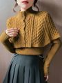 Korean Cloak Sweater 2 Piece Sets Fall Winter Retro Thick Mock Neck Knit Cape And Slim V-neck Pullover Women Warm Sweaters Tops.